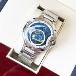 Cartier 316L Steel Case 44*12MM Cowhide Leather/Steel Bracelet Business Men Blue Watch